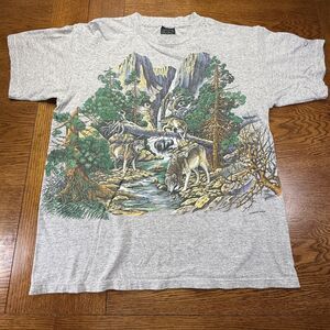90s Vintage Habitat Wolves Wildlife Graphic Wrap Around T Shirt Nature Scene L
